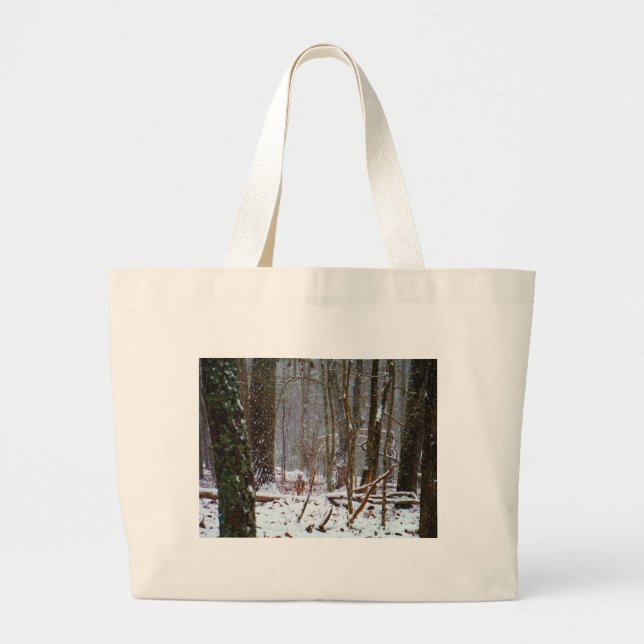 Bolso De Tela Gigante venado de cola blanca en la nieve (Frente)