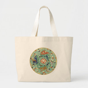 Bolso De Tela Gigante Verde azul del circulo chino antiguo