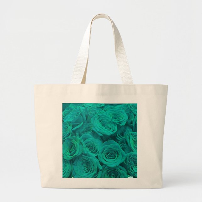 Bolso De Tela Gigante Verde azulado elegante romántico - rosas verdes (Frente)