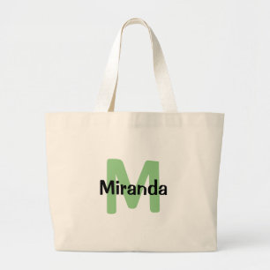 Bolso De Tela Gigante Verde sabio, nombre y soltera inicial