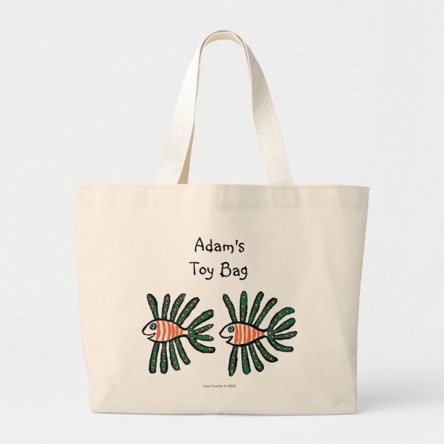 Bolso De Tela Gigante Verde y pescados gemelos anaranjados de la aleta (Frente)