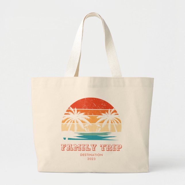 Bolso De Tela Gigante Viaje familiar de atardecer retro Beach Palm Tree  (Frente)