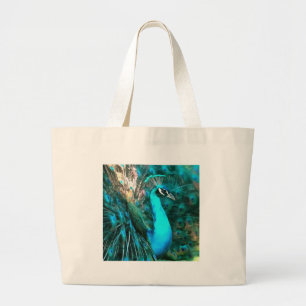 Bolso De Tela Gigante Vibrante Pavo Real Azul Con Cola Avalada