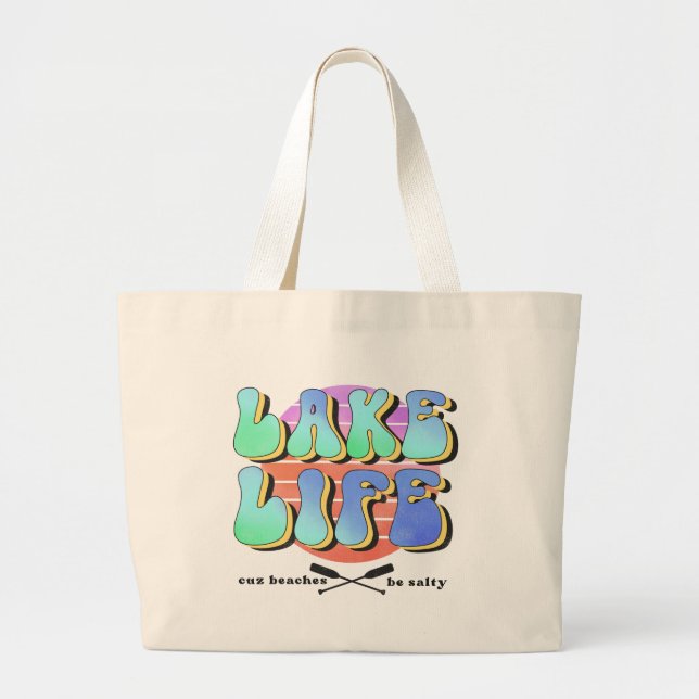 Bolso De Tela Gigante Vida de lago retro lindo arte salado playa (Frente)