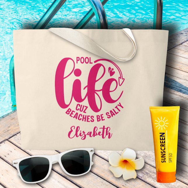 Bolso De Tela Gigante Vida del billar rosa caliente (Pool Life Hot Pink Large Tote Bag)