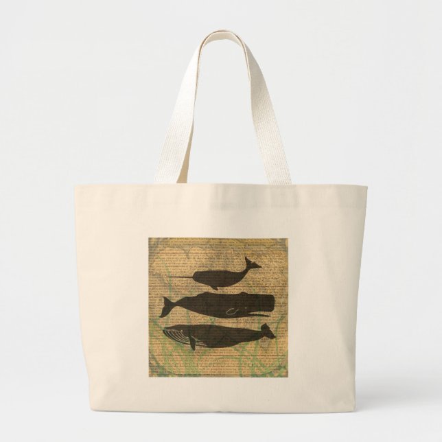 Bolso De Tela Gigante Vida marina náutica de ballena antigua (Frente)