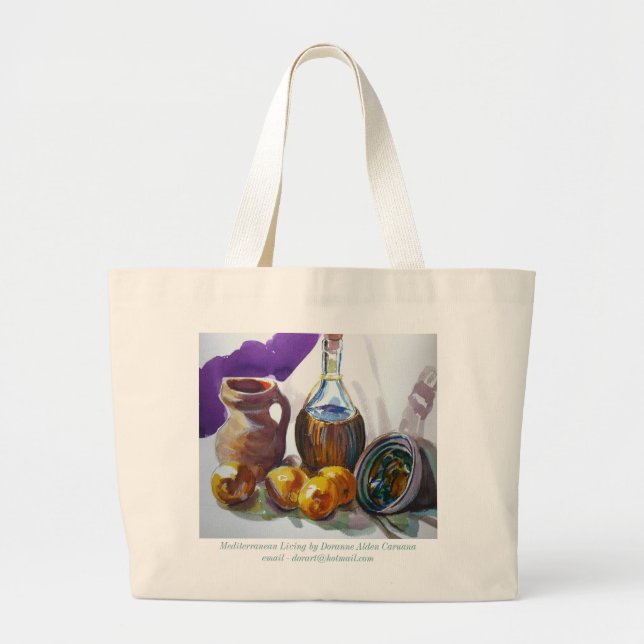 Bolso De Tela Gigante Vida mediterránea de Doranne Alden Caruana (Frente)