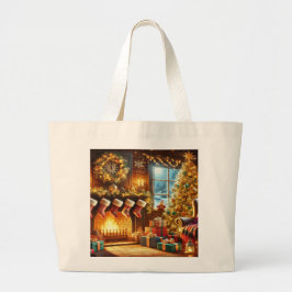 Bolso De Tela Gigante Vieja chimenea navideña en un maravilloso país inv