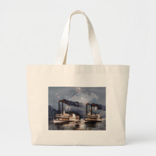Bolso De Tela Gigante Vintage Carreras de barco de vapor en río Misisipi