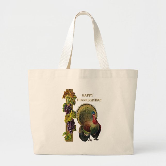 Bolso De Tela Gigante Vintage Happy Thankending Turkey (Frente)