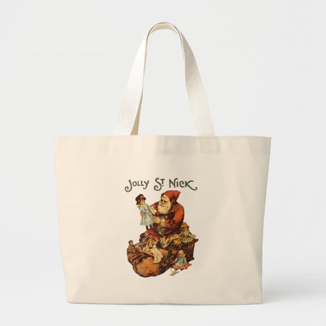 Bolso De Tela Gigante Vintage Jolly St. Nick (Frente)