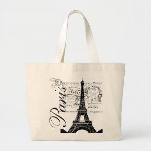 Bolso De Tela Gigante Vintage París y etiqueta de la torre Eiffel