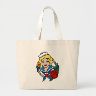 Bolso De Tela Gigante Vintage Sailor Chica con arte de tatuaje Rosa
