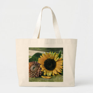 Bolso De Tela Gigante Vintage Sunflower Watercolor en una mesa de madera
