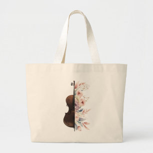 Bolso De Tela Gigante Violín con flores.