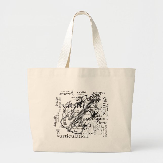 Bolso De Tela Gigante violín con la nube de la palabra (Frente)