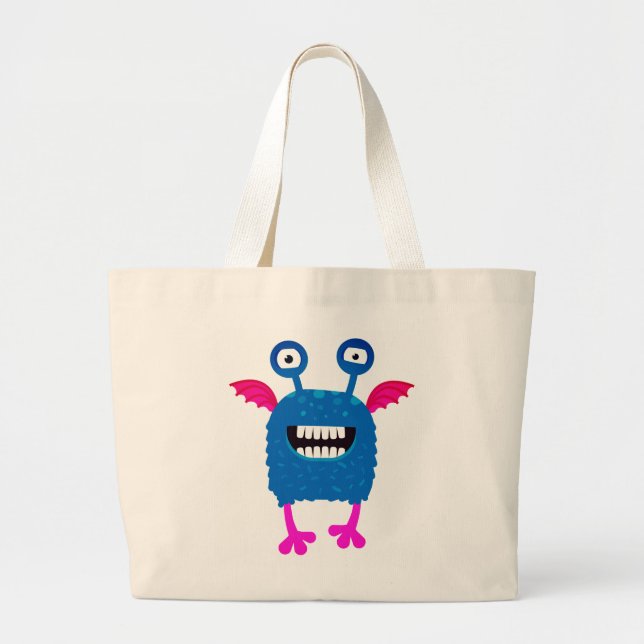 Bolso De Tela Gigante VOLANDO FELIZ MONSTRUO NOMBRE PERSONALIZADO Tote B (Frente)