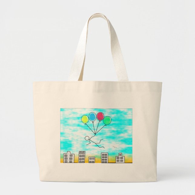 Bolso De Tela Gigante Volando Sobre La Ciudad Con Globos (Frente)