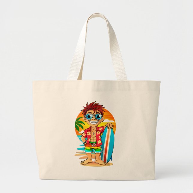 Bolso De Tela Gigante Vrolijke Surfer strand tas - Zomerse illustratie  (Frente)