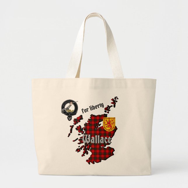 Bolso De Tela Gigante Wallace Clan Badge & Tartan Map de Escocia (Frente)