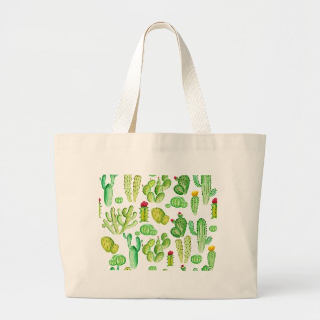 Bolso De Tela Gigante Watercolor Cacti (Frente)