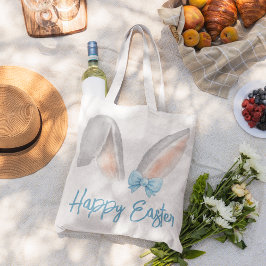 Bolso De Tela Gigante Watercolor Easter Rabbit Ears with Blue Bow Spring