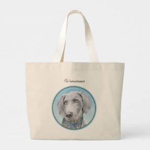 Bolso De Tela Gigante Weimaraner Pintura Plata Gris Original Perro Arte