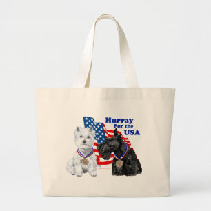 Bolso De Tela Gigante Westie y Scottie Hurra por EE. UU.