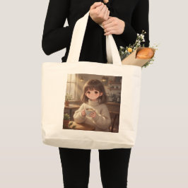 Bolso De Tela Gigante Whimsical Girl with Coffee Tote Bag