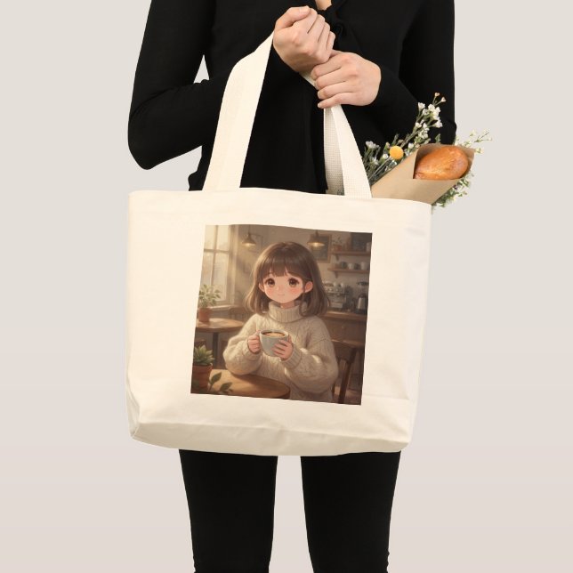 Bolso De Tela Gigante Whimsical Girl with Coffee Tote Bag (Anverso (producto))