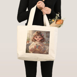 Bolso De Tela Gigante Whimsical Girl with Coffee Tote Bag