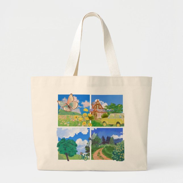 Bolso De Tela Gigante Whimsical Summer Countryside (Frente)