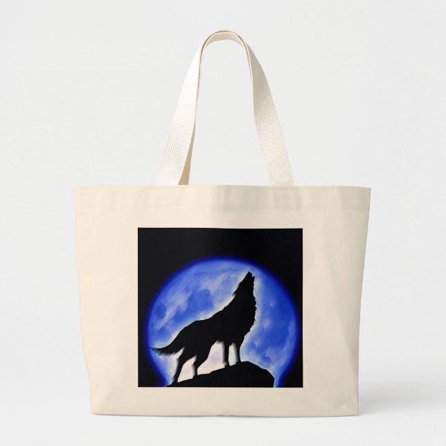 Bolso De Tela Gigante Wolf Howling en la Luna (Frente)