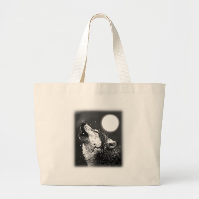 Bolso De Tela Gigante Wolf Howling en la Luna (Frente)