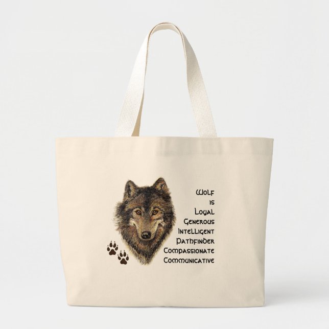 Bolso De Tela Gigante Wolf Totem, Guía Animal Lobo Gris Inspirador (Frente)