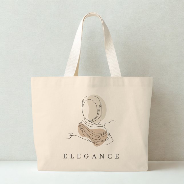 Bolso De Tela Gigante World Hijab Day Elegance Tote | Minimal Line Art (Front)