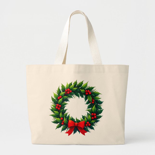 Bolso De Tela Gigante Wreath de Navidades de acuarela (Frente)