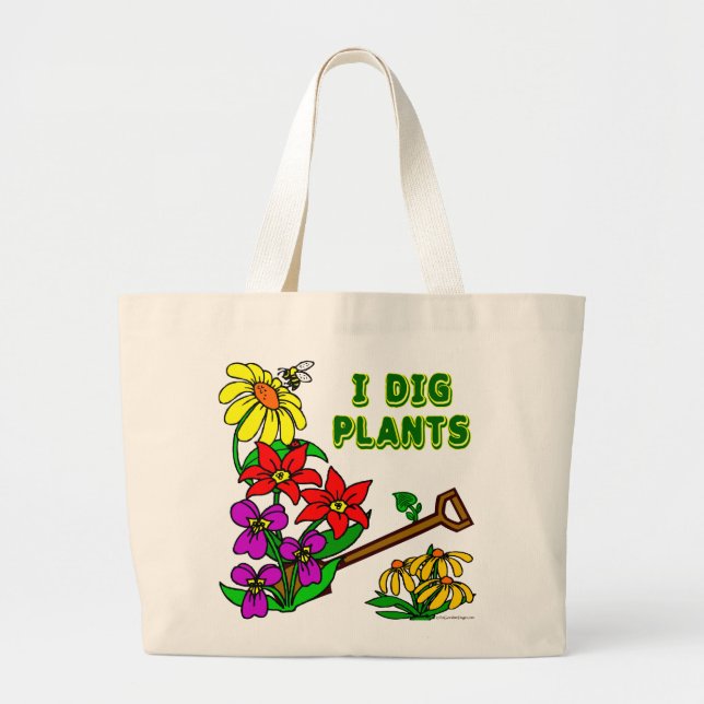 Bolso De Tela Gigante Yo cavo plantas jardineras diciendo (Frente)
