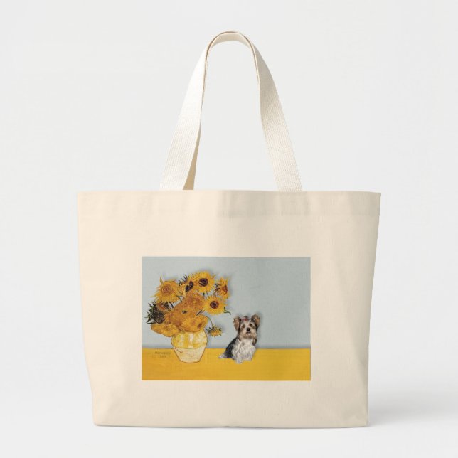 Bolso De Tela Gigante Yorkshire Terrier (Biewer) - Sunflowers (Frente)
