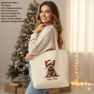 Bolso De Tela Gigante Yorkshire Terrier en sombrero de Santa