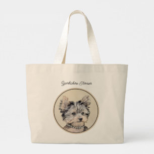 Bolso De Tela Gigante Yorkshire Terrier Puppy Pintando Arte Original De 