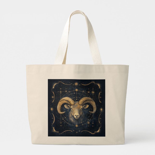 Bolso De Tela Gigante Zodiac Vibes Aries - Presupuesto de Tote (Reverso)