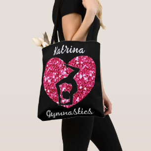 Bolso De Tela Gimnasia Negra y Rosa Caliente Personalizada