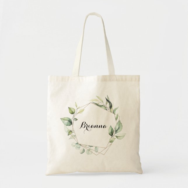 Bolso De Tela Gimnasio de Bridesmaid con verde oro geométrico el (Frente)