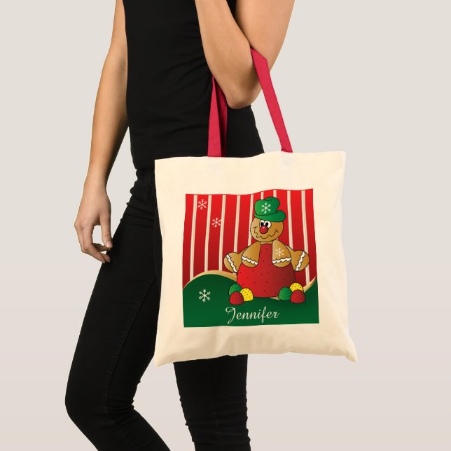 Bolso De Tela Gingerbread Gumdrop Man | Nombre DIY | Navidad (Anverso (producto))