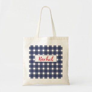 Bolso De Tela Gingham blanco azul personalizado