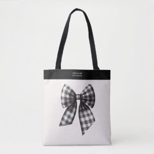 Bolso De Tela Gingham Bow negro y blanco de moda