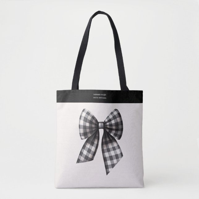 Bolso De Tela Gingham Bow negro y blanco de moda (Anverso)