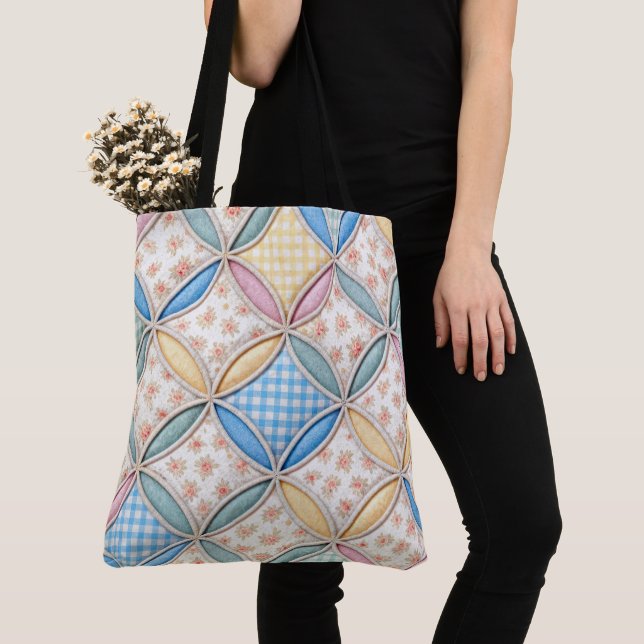 Bolso De Tela Gingham Cathedral Window Quilt Design (Detalle)