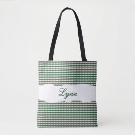 Bolso De Tela Gingham Clásico Verde y Blanco | Nombre Personaliz